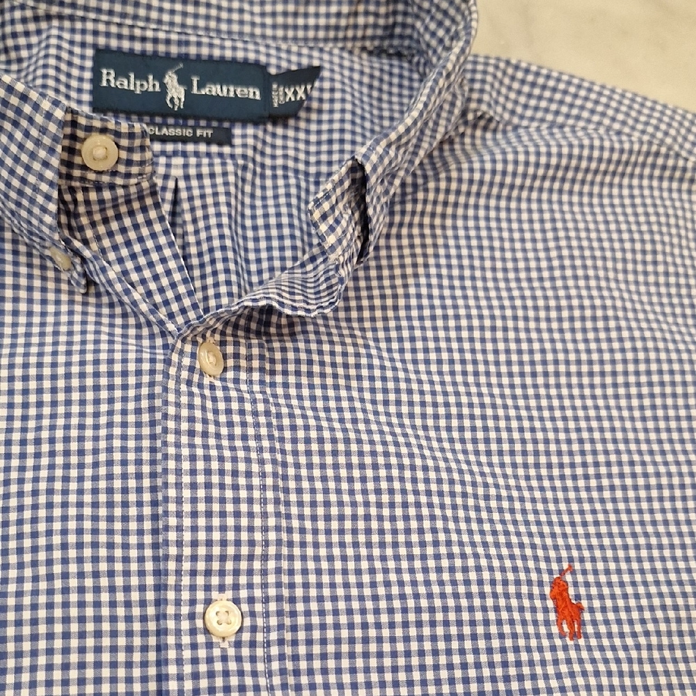 Ralph Lauren Classic Fit Gingham Blue White Red Pony Shortsleeve Patriotic SzXXL
